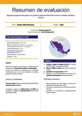 Resumen de evaluación - Segundo programa de apoyo a la política mexicana de lucha contra el cambio climático (Clima 2)