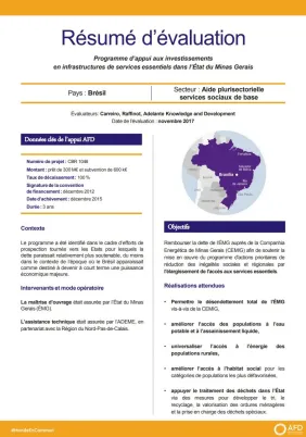 Résumé d'évaluation - Programme d’appui aux investissements en infrastructures de services essentiels dans l’État du Minas Gerais
