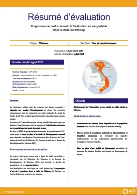 Résumé d'évaluation - Programme de renforcement de l’adduction en eau potable dans le delta du Mékong