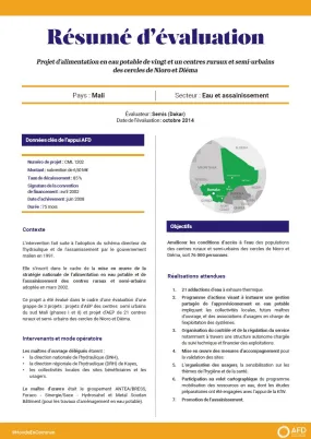 Résumé d'évaluation - Projet d’alimentation en eau potable de vingt et un centres ruraux et semi-urbains des cercles de Nioro et Diéma, Mali