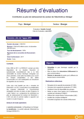 Résumé d'évaluation - Contribution au plan de redressement du secteur de l’électricité au Sénégal
