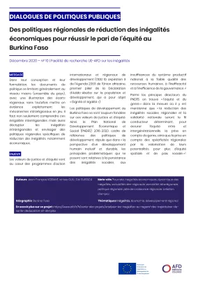 Dialogues de politiques publiques sur les politiques régionales de réduction des inégalités économiques pour réussir le pari de l’équité au Burkina Faso