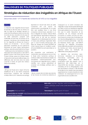 Dialogues de plotiques publiques sur les stratégies de réduction des inégalités en Afrique de l'Ouest