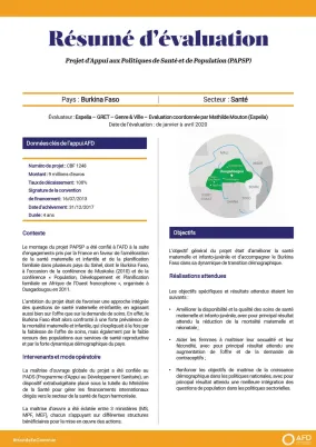 Résumé d'évaluation - Projet d’appui aux politiques de santé et de population (PAPSP), Burkina Faso