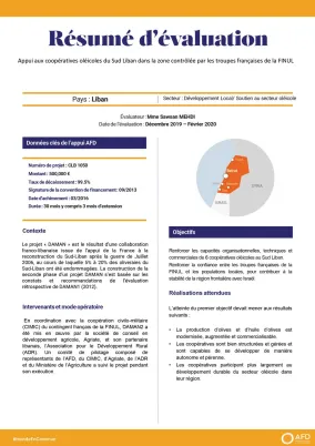 Résumé d'évaluation - Appui aux coopératives oléicoles du Sud Liban dans la zone contrôlée par les troupes françaises de la  FINUL