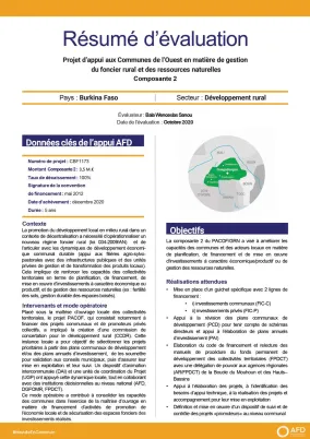 Résumé d'évaluation -Appui aux communes de l’Ouest en matière de gestion du foncier rural et des ressources naturelles (composante 2) CBF1173