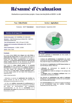 Résumé d'évaluation - Projets Cacao Ami des forêts et REDD+ La Mé CCI1434