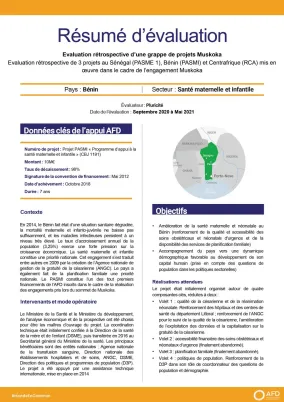 Résumé d'évaluation - Trois projets au Sénégal (PASME 1), Bénin (PASMI) et Centrafrique mis en œuvre dans le cadre de l’engagement Muskoka  (CBJ1191-CCF1157-CSN1366)