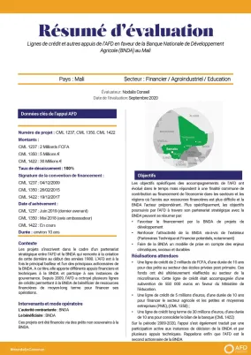 Résumé d'évaluation - Appuis de l’AFD en faveur de la Banque nationale de développement agricole (BNDA) CML1237-CML1350-CML1422
