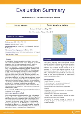 Evaluation Summary - Projectto support Vocational Training in Vietnam