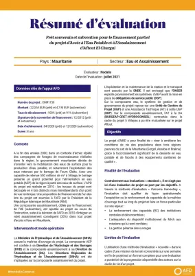 Résumé d'évaluation - Projet d’accès à l’eau potable et à l’assainissement d’Aftout El Chargui, Mauritanie CMR1159