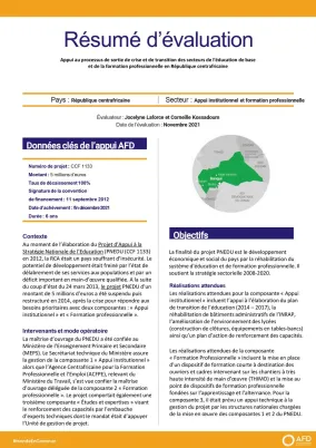 Résumé d'évaluation - Appui au processus de sortie de crise et de transition des secteurs de l'éducation de base et de la formation professionnelle CCF1133