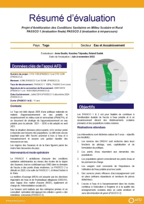 PASSCO 1 et 2 - Projet d’amélioration des conditions sanitaires en milieu scolaire et rural, Togo