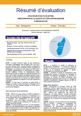 Evaluation rétrospective des projets Education pour tous (EPTM) et Amélioration de la qualité de l’éducation (AQUEM), Madagascar