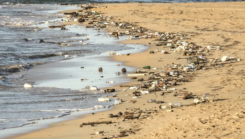 Débris plastique sur une plage