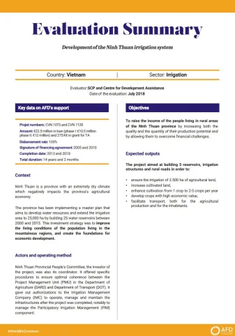 Evaluation Summary - Development of the Ninh Thuan irrigation system, Vietnam