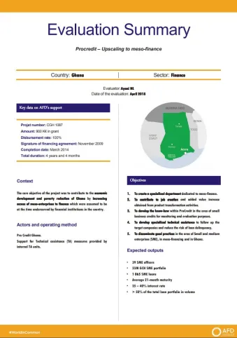 Evaluation Summary - Procredit – Upscaling to meso-finance