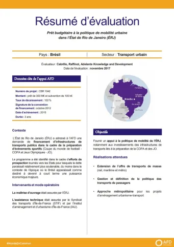 Résumé d'évaluation - Prêt budgétaire à la politique de mobilité urbaine dans l’État de Rio de Janeiro (ÉRJ)