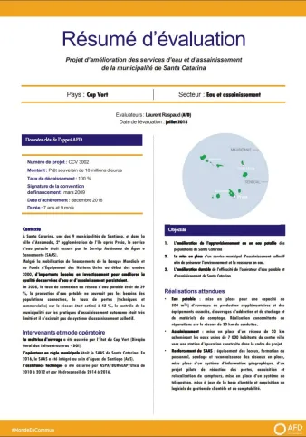 Résumé d'évaluation - Projet d’amélioration des services d’eau et d’assainissement de la municipalité de Santa Catarina