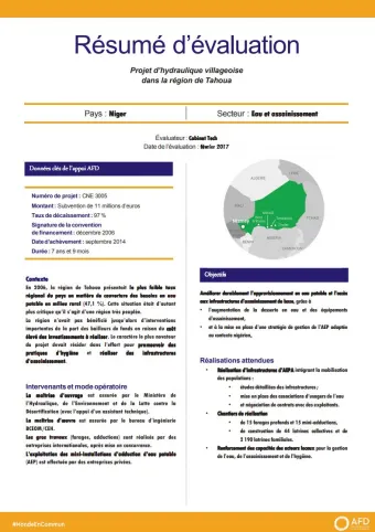 Résumé d'évaluation - Projet d’hydraulique villageoise dans la région de Tahoua, Niger