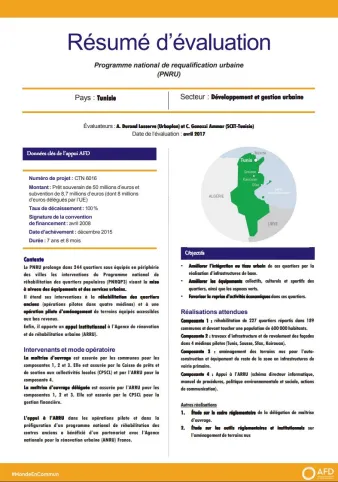 Résumé d'évaluation - Programme national de requalification urbaine (PNRU), Tunisie