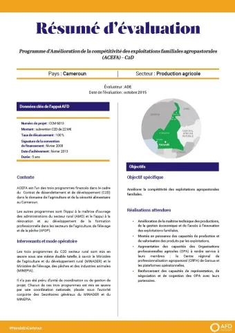 Résumé d'évaluation - Programme d’amélioration de la compétitivité des exploitations familiales agropastorales (ACEFA), Cameroun
