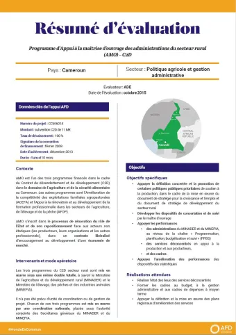Résumé d'évaluation - Programme d’appui à la maîtrise d’ouvrage des administrations du secteur rural (AMO), C2D, Cameroun