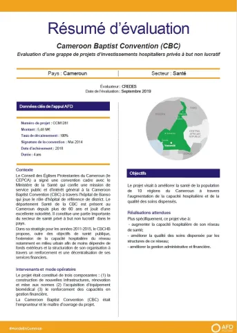 Résumé d'évaluation - Cameroon Baptist Convention (CBC) Evaluation d’une grappe de projets d’investissements hospitaliers privés à but non lucratif