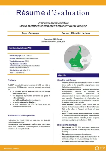Résumé d'évaluation - Programme éducation de base - Contrat de désendettement et de développement (C2D) au Cameroun