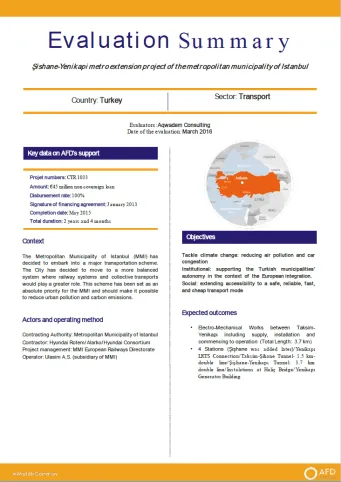 Evaluation Summary - Şishane-Yenikapi metro extension project of the metropolitan municipality of Istanbul CTR1033