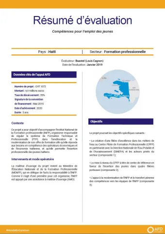 Résumé d'évaluation - Compétences pour l’emploi des jeunes, Haïti