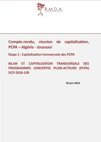 Couv Compte-rendu, réunion de capitalisation, PCPA – Algérie - Joussour