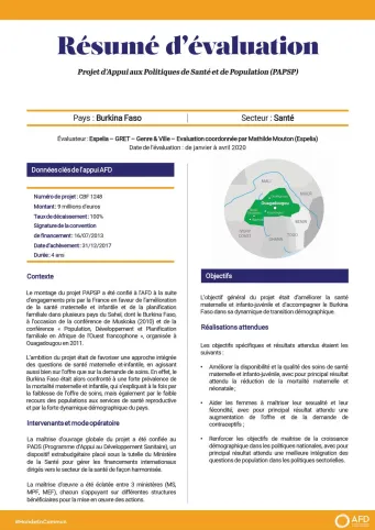 Résumé d'évaluation - Projet d’appui aux politiques de santé et de population (PAPSP), Burkina Faso