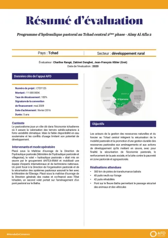 Résumé d'évaluation - Programme d’hydraulique pastoral au Tchad central 2ème phase (Almy Al Afia 2)