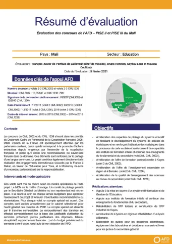 Résumé d'évaluation - Concours de l'AFD PISE II et PISE III au Mali