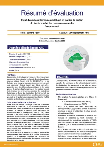 Résumé d'évaluation -Appui aux communes de l’Ouest en matière de gestion du foncier rural et des ressources naturelles (composante 2) CBF1173
