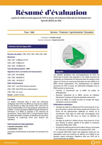 Résumé d'évaluation - Appuis de l’AFD en faveur de la Banque nationale de développement agricole (BNDA) CML1237-CML1350-CML1422