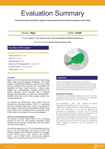 Evaluation Summary - Common Health Fund (FCS) to support implementation of the Health Development Plan (HDP) - Niger,