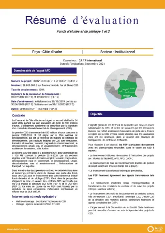 Fonds d’études et de pilotage (FEP) 1 et 2 du C2D, Côte d’Ivoire