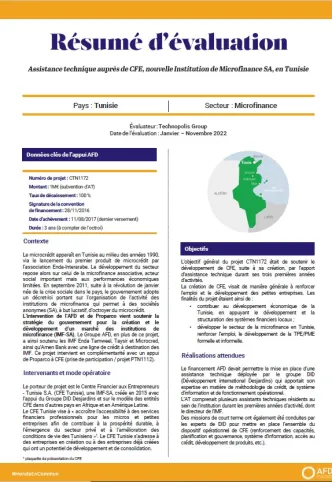 Evaluation rétrospective de 8 projets AFD/PROPARCO dans le secteur de la microfinance en Tunisie 