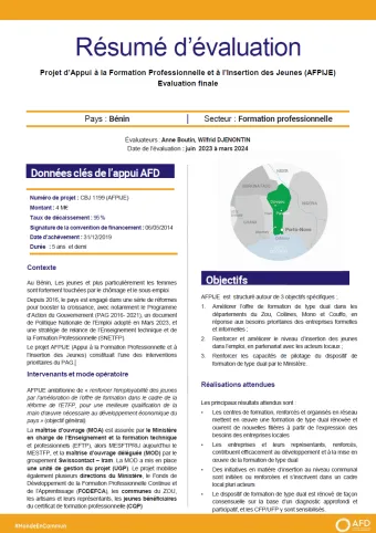 Projet d’Appui à la Formation Professionnelle et à l’Insertion des Jeunes (AFPIJE) Evaluation finale